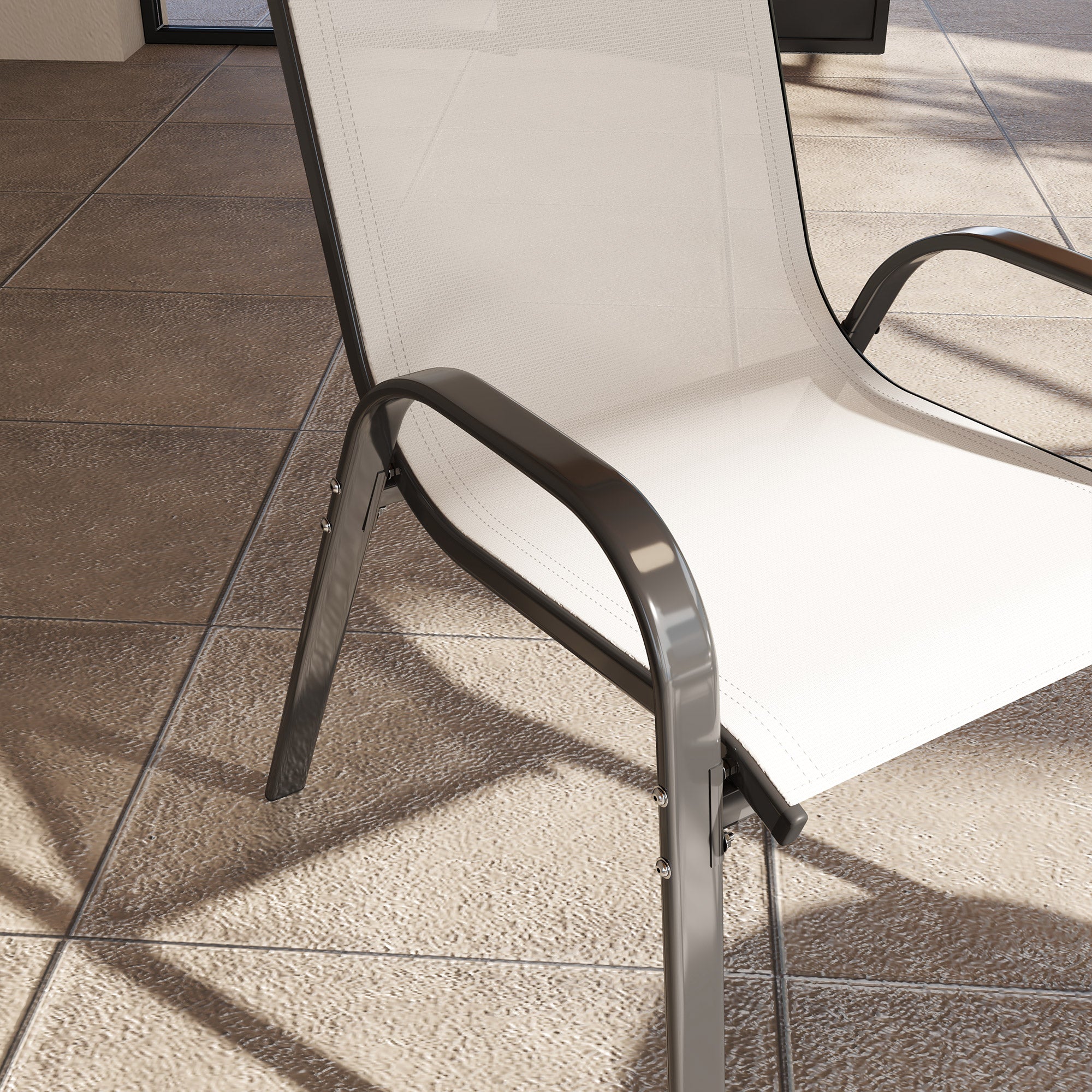 Outsunny Set of 4 Stackable Garden Chairs with Curved Armrests, Steel and Breathable Fabric, 54x71x93 cm, Beige