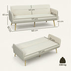 3-Seater Sofa Bed with Reclining Backrest and Velvet Upholstery, 185x84x83 cm, Beige