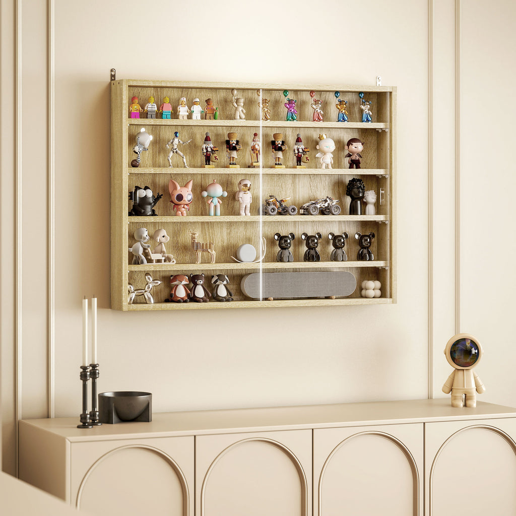 5-Tier Adjustable Wooden Notice Board with Glass Doors, 80x9.5x60 cm, Wood Color