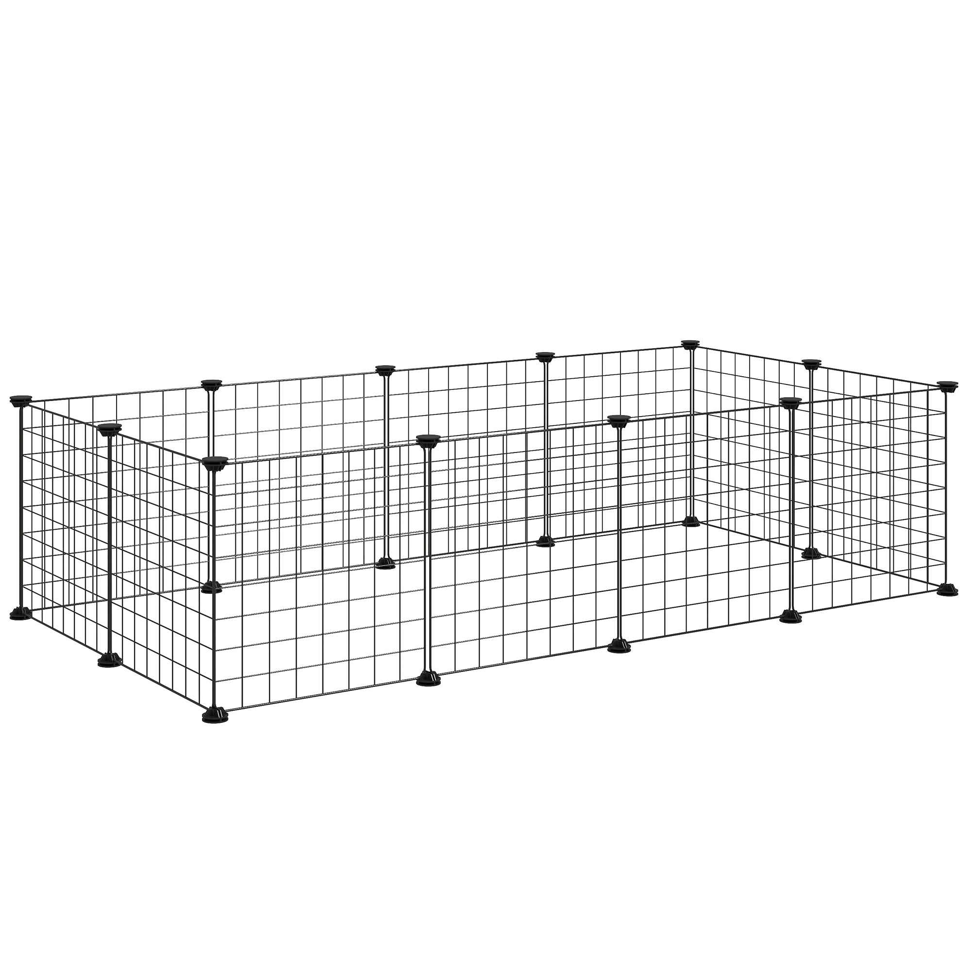 Modular Small Animal Playpen with Panels and Accessories, Indoor Metal Hedgehog Cage for Guinea Pigs and Hedgehogs, 106x73x36 cm, Black