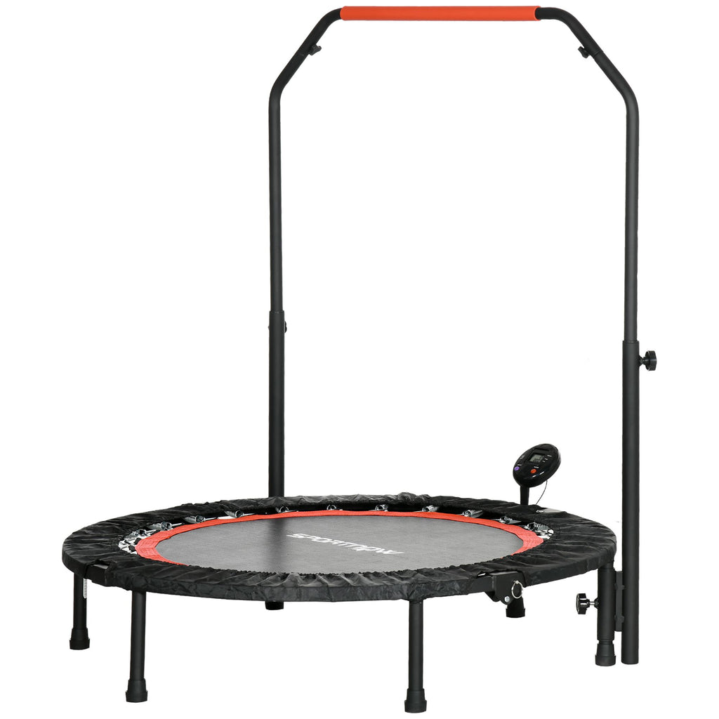 Mini Fitness Trampoline Ø102 cm with Adjustable Handlebar, Foldable Elastic Trampoline, Black
