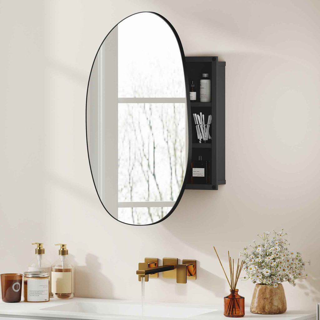 Bathroom Mirror Cabinet with 3 Internal Shelves, in Aluminum and Metal, 61x12x79 cm, Black