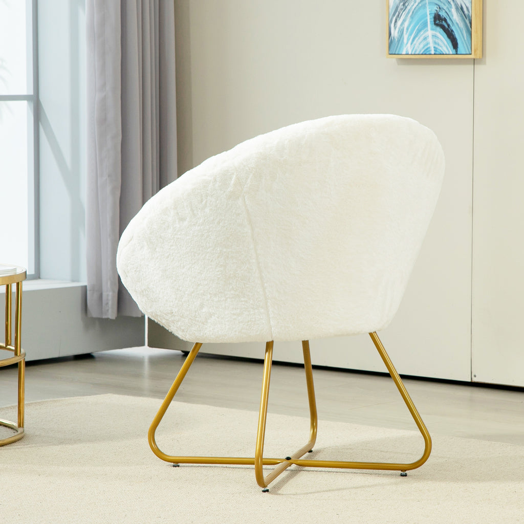 Faux Fur Bedroom Chair with Metal Legs, 75x66x79 cm, White