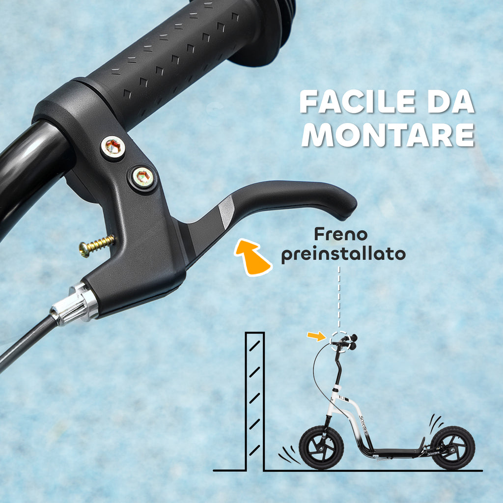 Kids Scooter for 5-12 Years Old with Brake, Kickstand and Adjustable Handlebar, 129x52x80-88 cm, White and Black