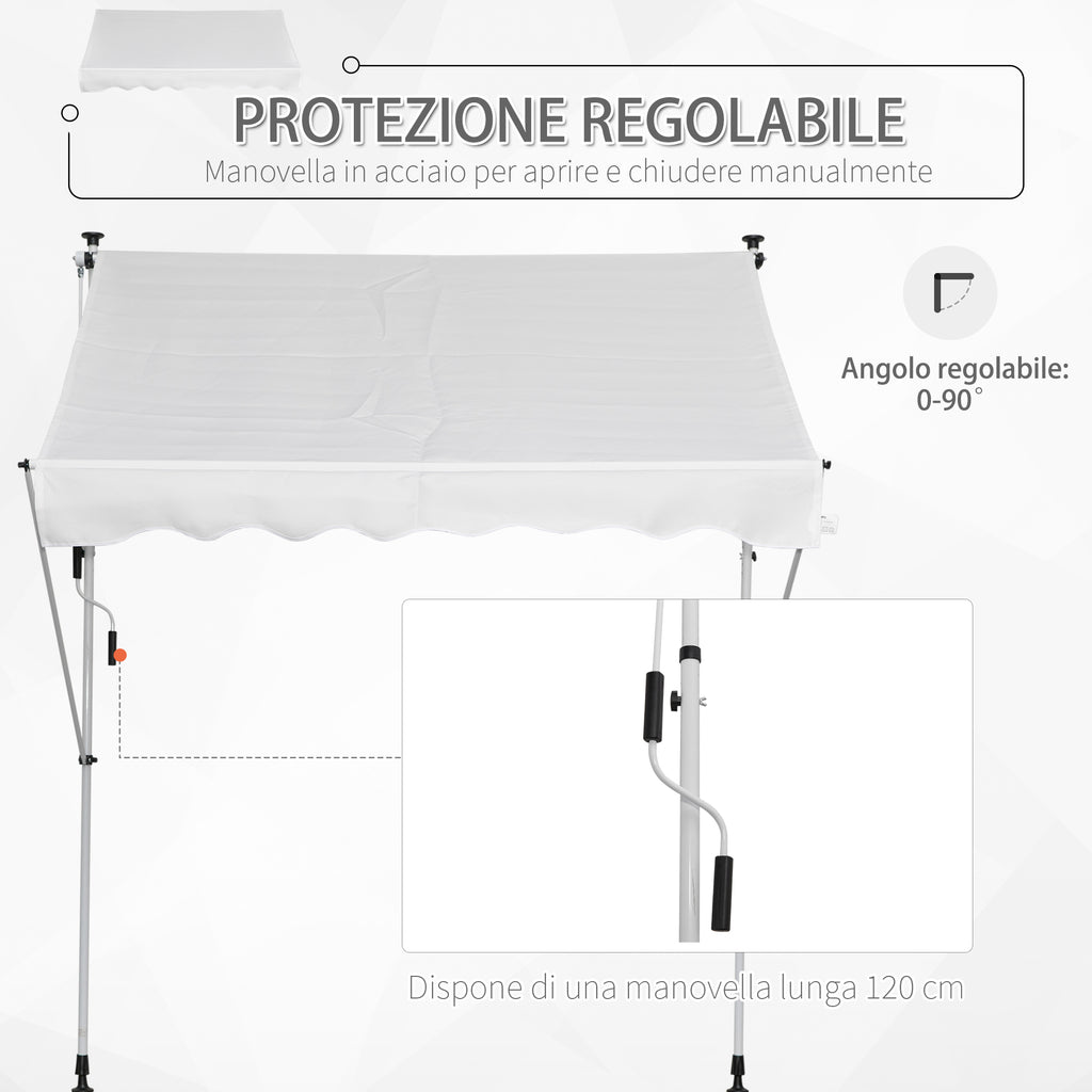 Outsunny 2x1.5m Outdoor Roller Awning with Crank, Adjustable Height and Angle, White