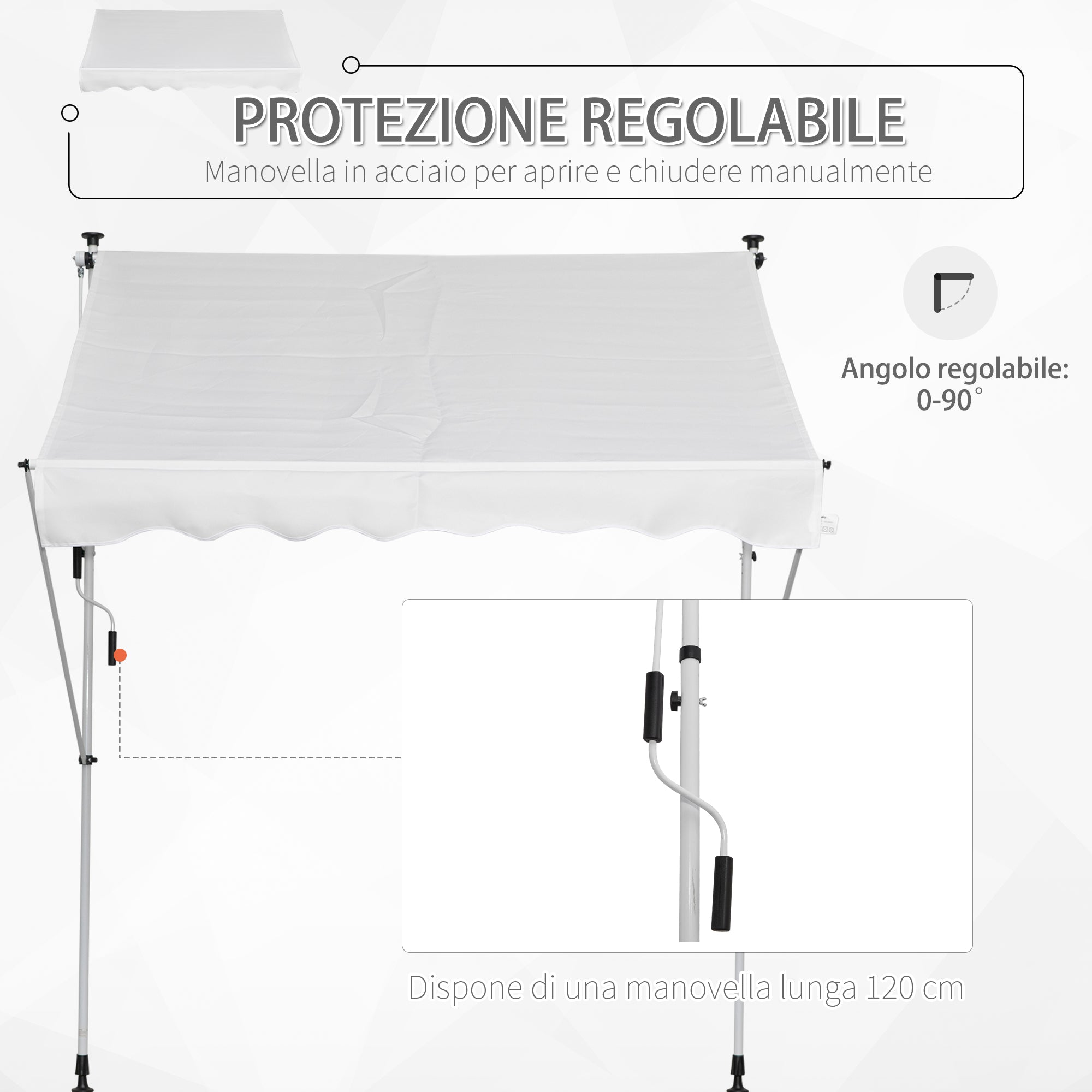 Outsunny 2x1.5m Outdoor Roller Awning with Crank, Adjustable Height and Angle, White