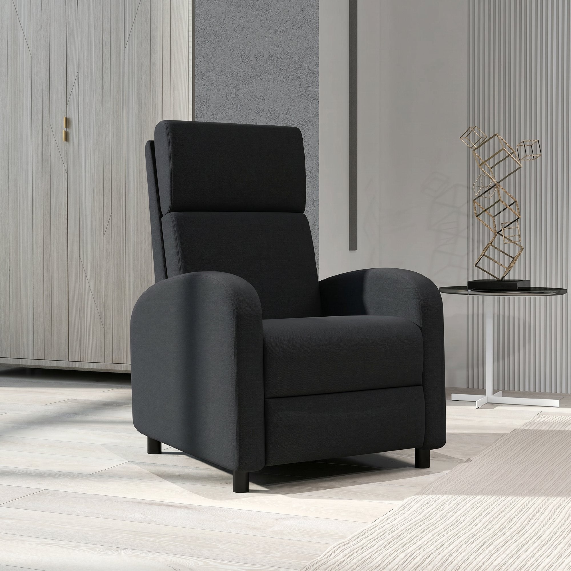 160° Manual Reclining Relaxing Chair with Linen-Effect Fabric Footrest, Black