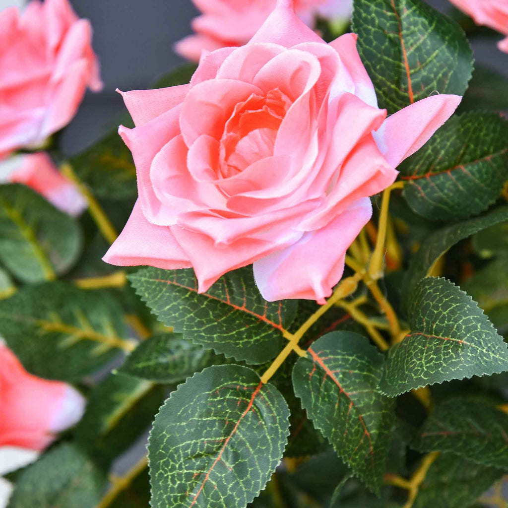 Outsunny 21-Flower Fake Rose Plant with Cement and Moss Filled Pot, Ø18x90 cm, Pink