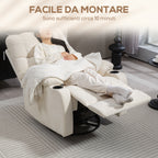 135° Reclining Chair with Cup Holder and Footrest, Linen Effect Fabric, 88x96x108 cm, Beige