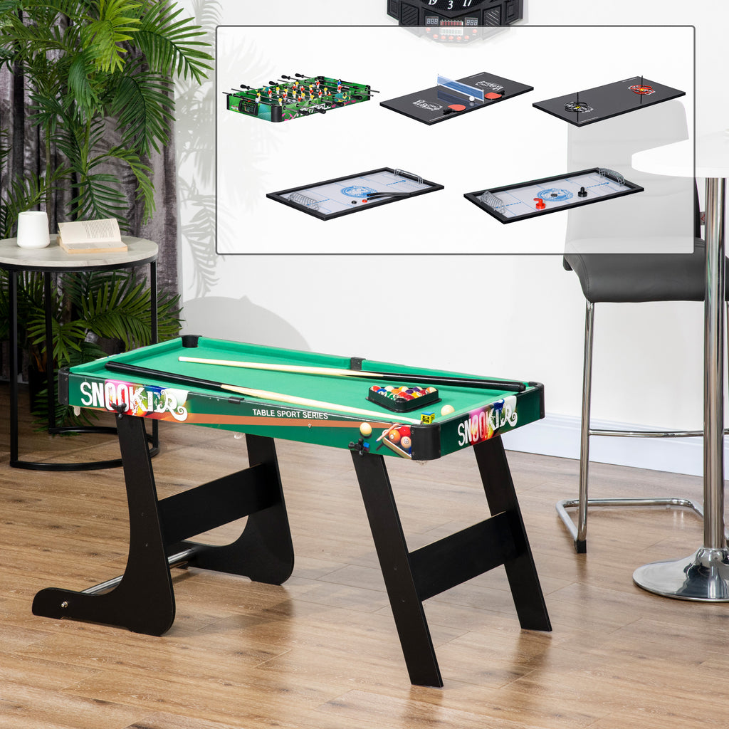 6-in-1 Game Table with Table Football, Pool Table, Air Hockey, Ping Pong, Rings and Field Hockey, 118x104x71 cm