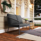 Outsunny 2-Seater Boho Style Sofa with Removable Cushions and Armrests, in Steel and PE Rattan, 112x72x76 cm, Grey