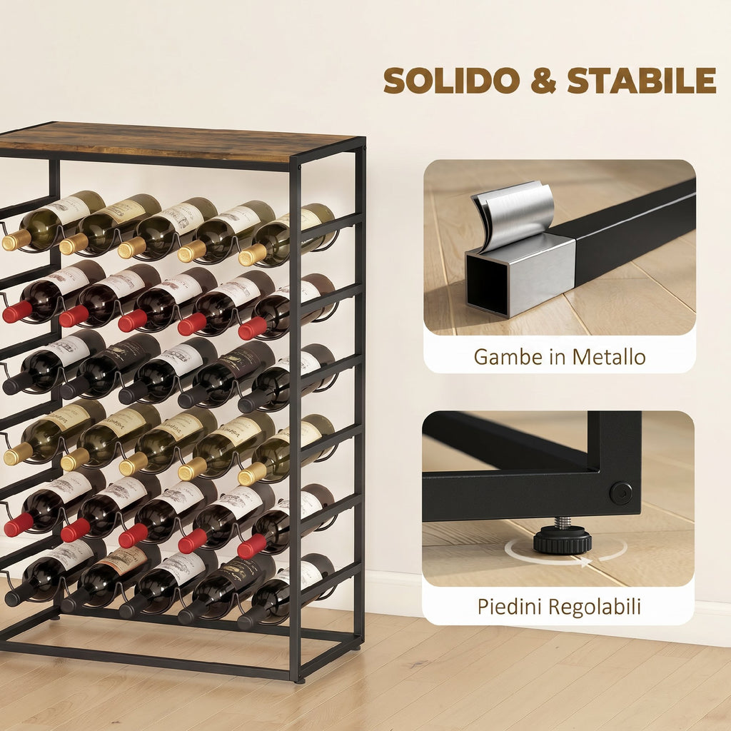 30-Bottle Floor-Standing Wine Rack with 6 Shelves, Industrial Style, Rustic Brown