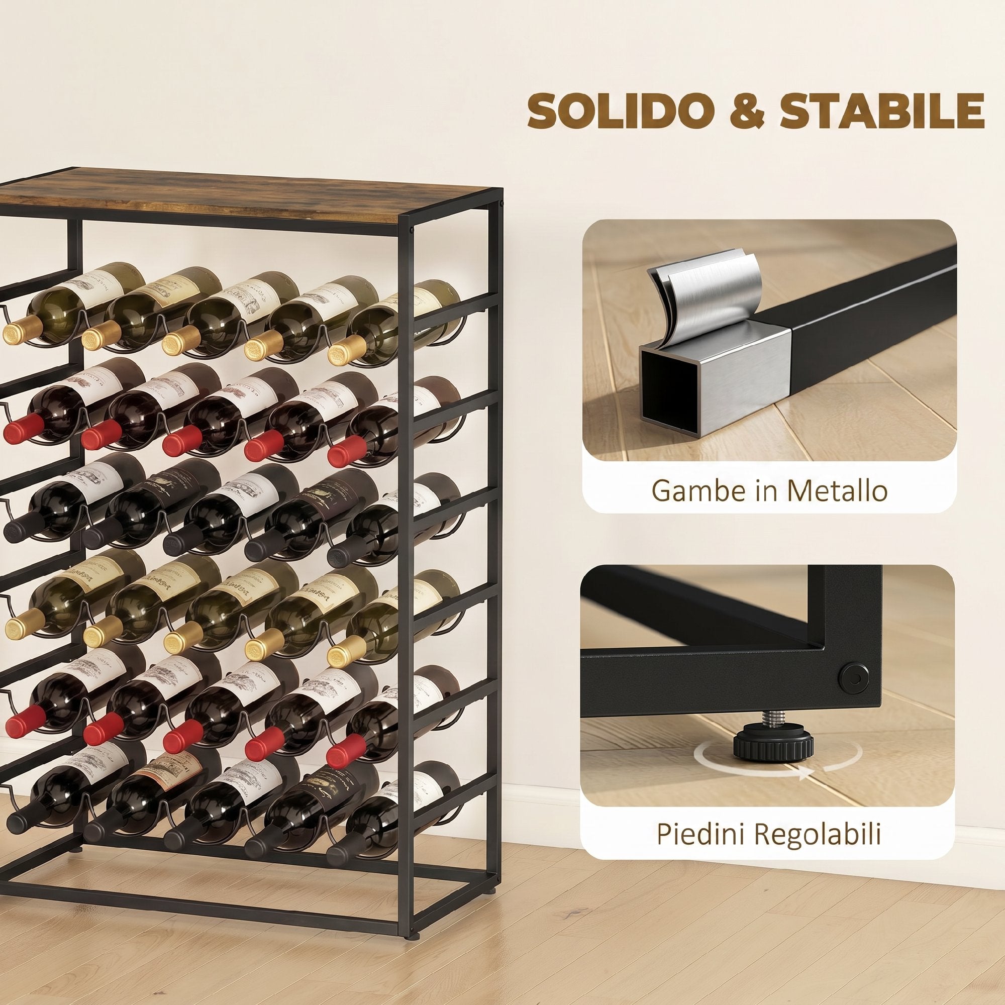 30-Bottle Floor-Standing Wine Rack with 6 Shelves, Industrial Style, Rustic Brown