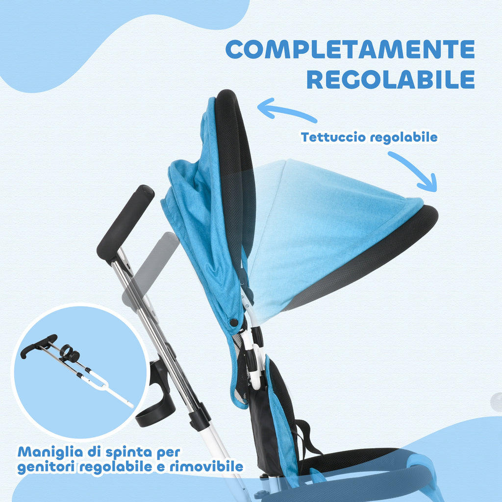 Kids Tricycle with 6-in-1 Handle, Adjustable Canopy and Safety Belt, Ages 1-5 Years, Blue