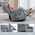 Lifting Armchair with 8 Massage Points and Storage Pocket, in Faux Leather and Steel, 90x95x103 cm, Grey