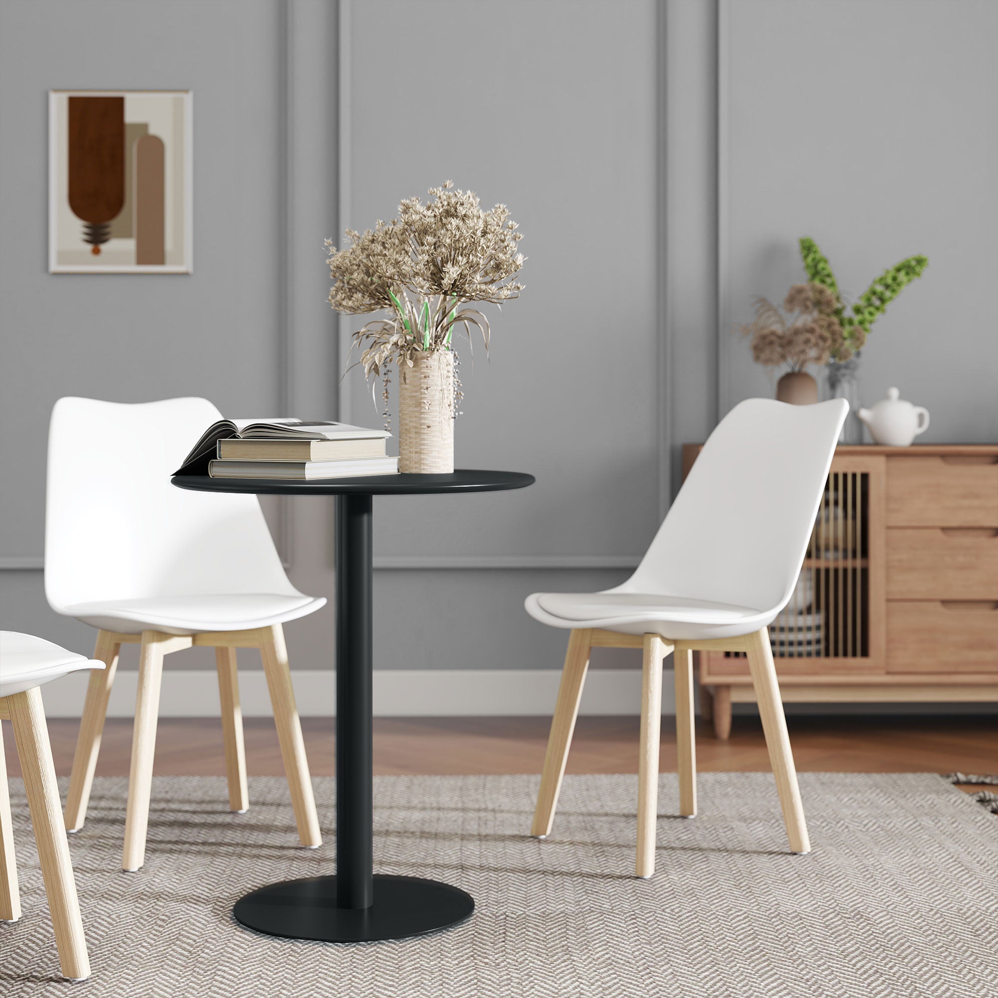 Round Kitchen Table for 2 People with a Modern Design in Steel, Ø60x72 cm, Black