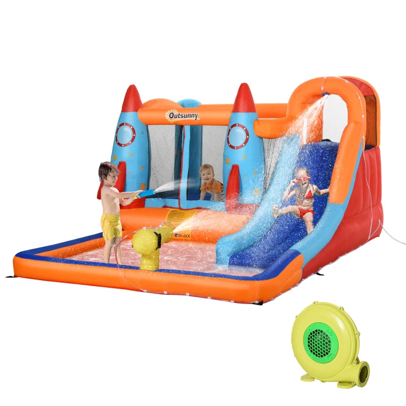 Inflatable Castle for Children, Pool with Slide and Trampoline, Electric Pump, 350x250x185cm, Multicolored - Borge' Group Limited