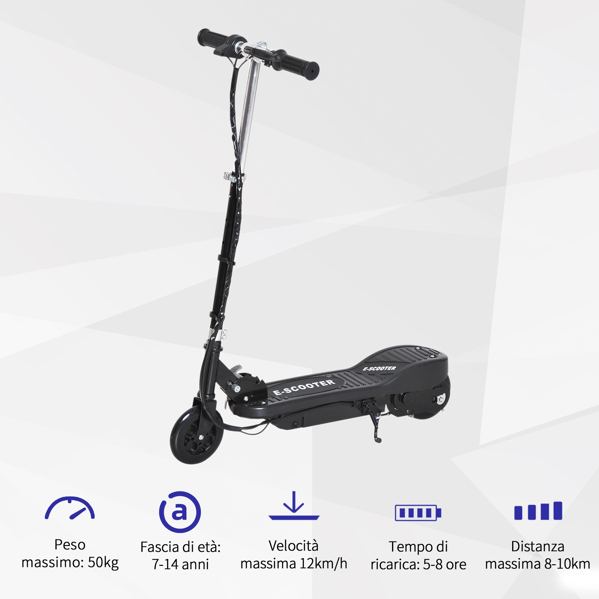 120W Folding Electric Scooter for Kids, Max Speed 12km/h, 50kg Load Capacity, 74x36x69-91cm, Black