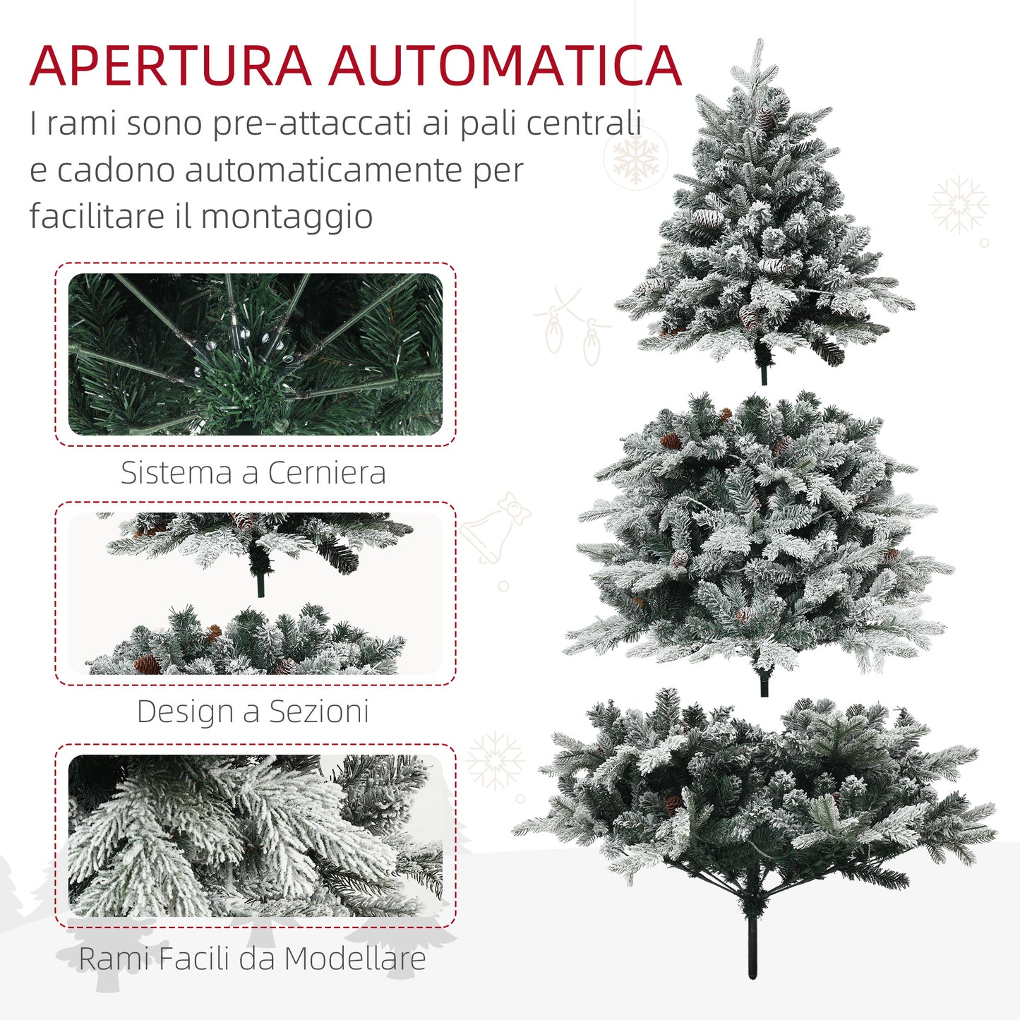 Artificial Christmas Tree 180cm with 793 Branches, LED Lights and Snow-covered Branches, Green