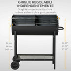 Outsunny Steel Barbecue with 2 Independent Grills, 2 Wheels, and Bottom Shelf | Black | 90cm x 45cm x 96cm