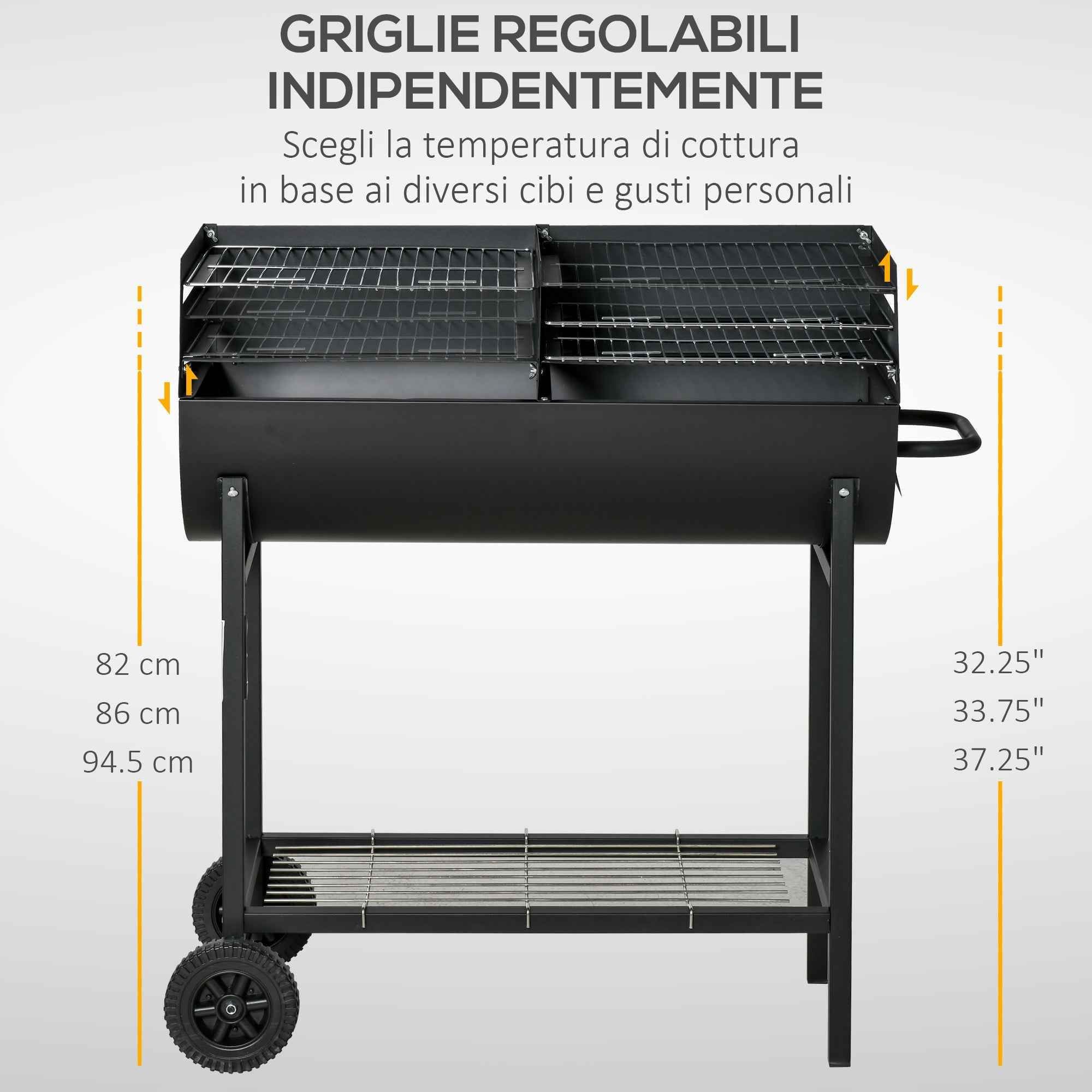 Outsunny Steel Barbecue with 2 Independent Grills, 2 Wheels, and Bottom Shelf | Black | 90cm x 45cm x 96cm