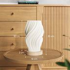 3-Color Wavy Table Lamp with USB Port, ABS and Rubber, Ø12x20 cm, White and Wood Color