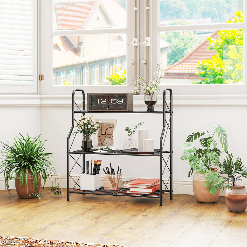 Outsunny 3-Tier Indoor/Outdoor Metal Plant Stand, 69 x 28.5 x 78 cm, Black