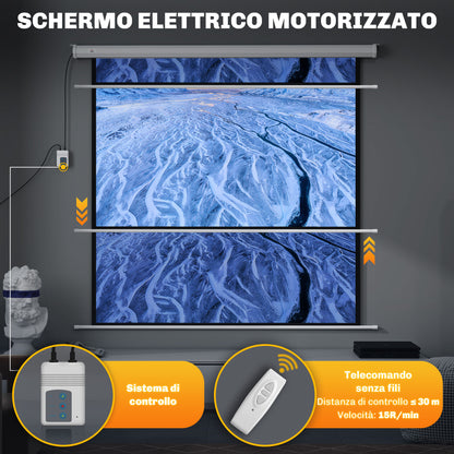 Motorized Projector Screen 92'' with Remote Control, Plastic and Metal, 189.5x8x189.5 cm, White