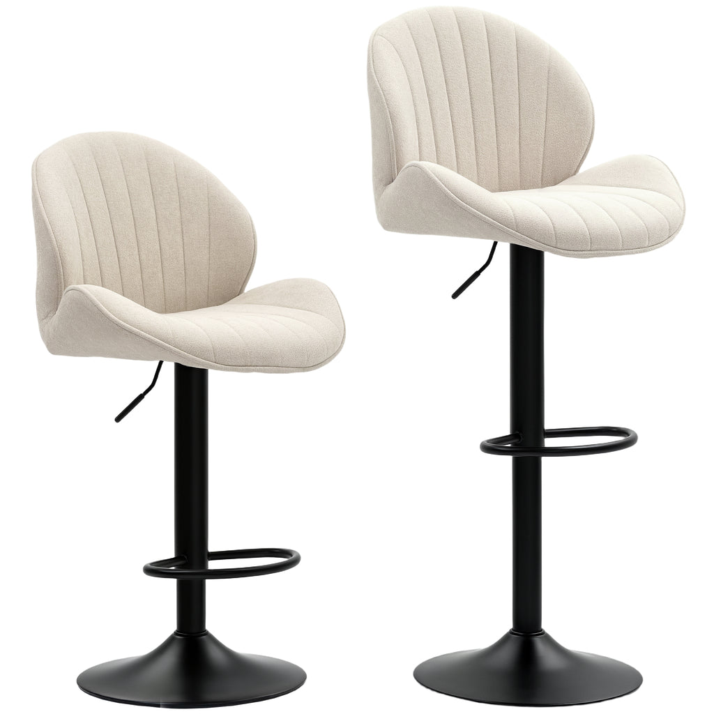 Set of 2 Shell Bar Stools with Footrest, Chenille Effect Fabric, 48x50x94-115 cm, Black and Beige