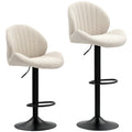 Set of 2 Shell Bar Stools with Footrest, Chenille Effect Fabric, 48x50x94-115 cm, Black and Beige