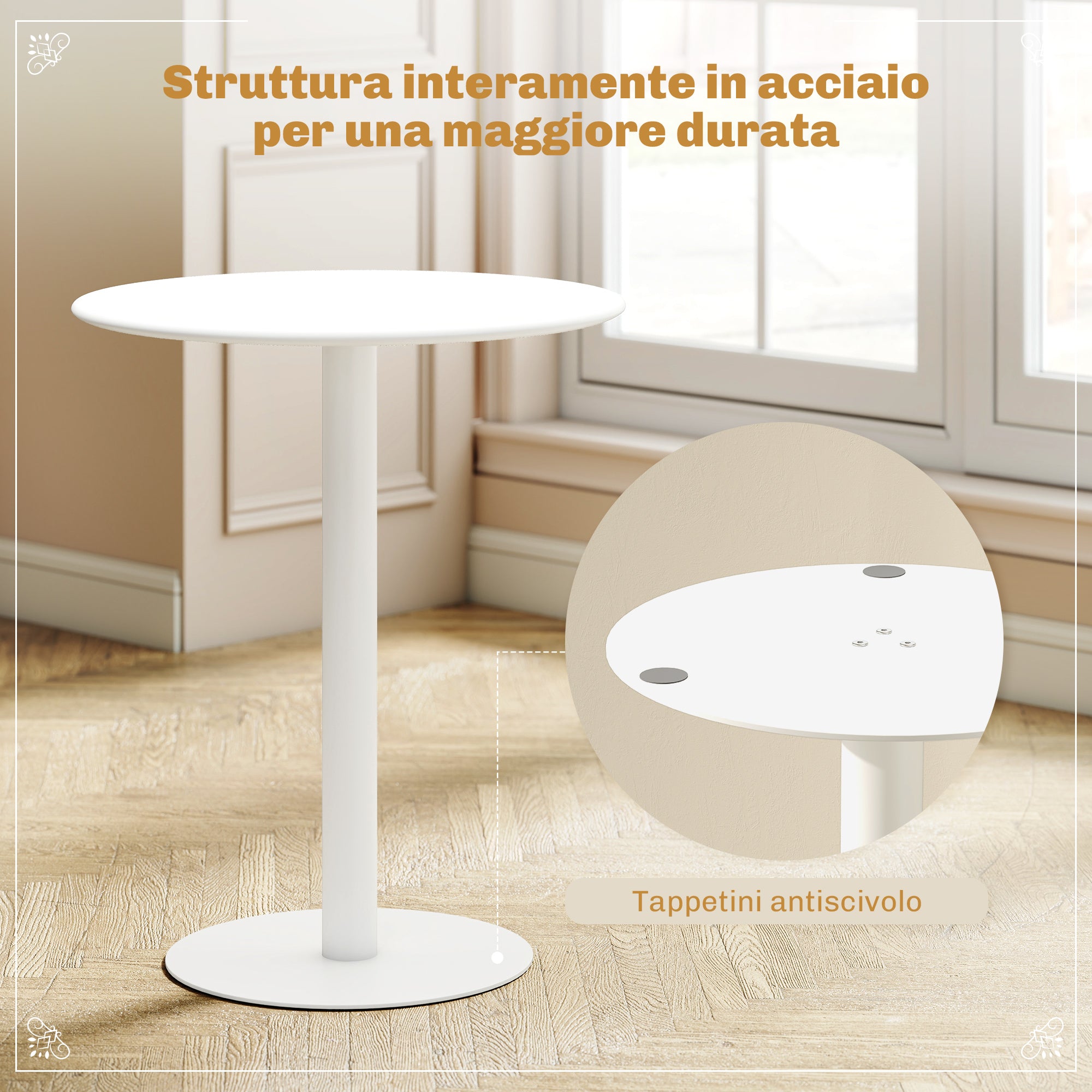 Round Kitchen Table for 2 People with a Modern Design in Steel, Ø60x72 cm, White