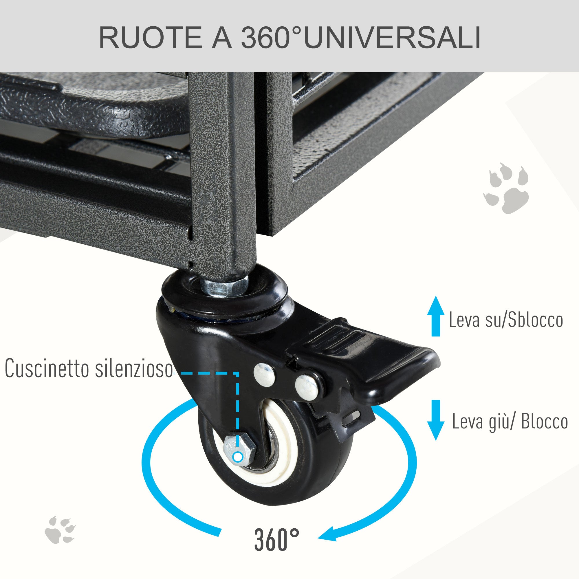 Kennel Folding Double Door Dog Cage with Lock, 4 Wheels with Brake and Removable Bottom, 109.5x71x78cm
