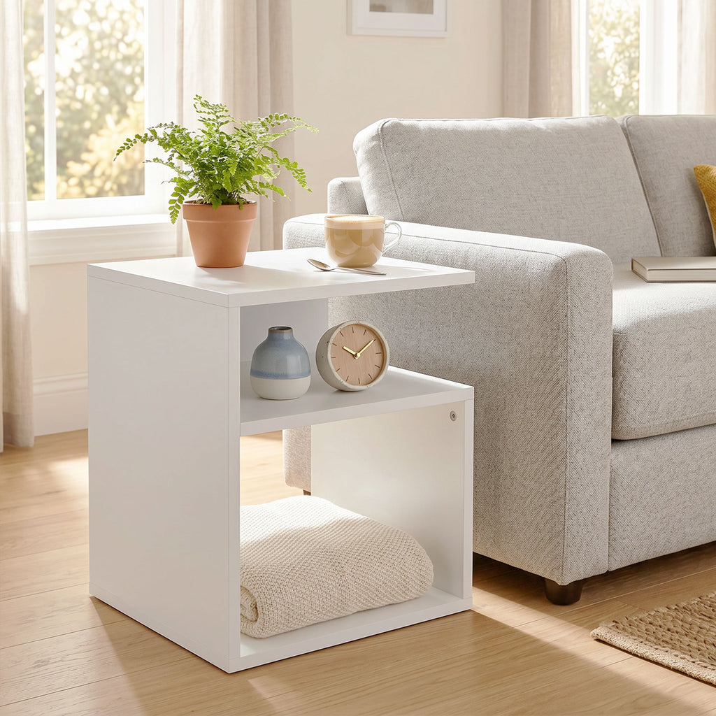 HOMCOM Modern Coffee Table with 3 Open Shelves for Living Room, Bedroom, Study, White