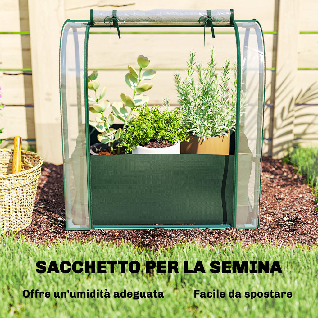 Outsunny Mini Greenhouse with Grow Bag and Roll-Up Door, 68x50x70 cm, Dark Green