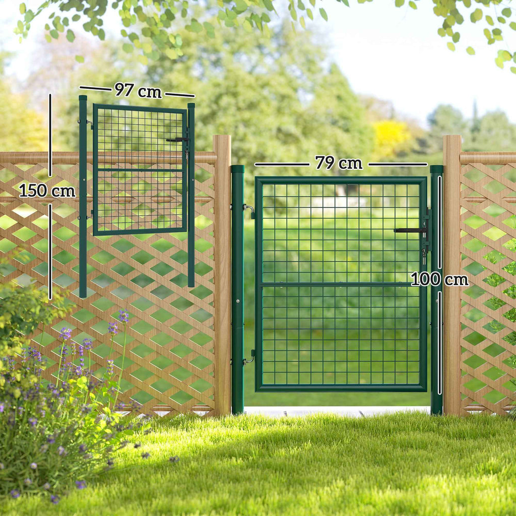 Outsunny Steel Garden Gate 97x150 cm, Garden Gate with Lock, 3 Keys, Handle and 2 Posts
