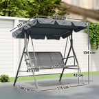 Outsunny 3-Seater Metal Garden Swing with Removable Sun Canopy, 171x108x154 cm, Dark Grey