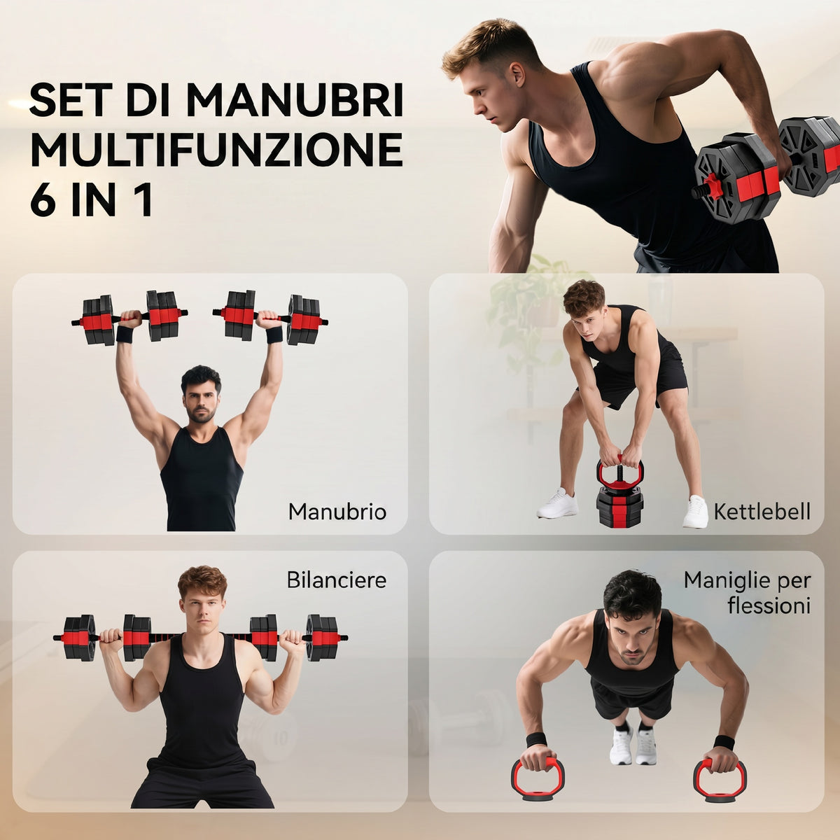 SPORTNOW 6-in-1 Multifunction Gym Weight Set, 20kg Total, Made of Plastic and Sand, 125x18x18 cm, Red