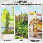 Outsunny 2-Piece 1.7m Tall Rustproof Steel Climbing Plant Supports with Decorative Trim, Black