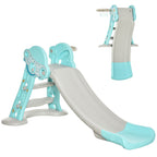 Foldable Slide for Children from 18 Months with 3 Steps and Basketball Hoop, 140x87x75cm, Blue and Grey
