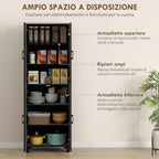 HOMCOM Wooden Kitchen Pantry Cabinet with 5 Adjustable Shelves and 4 Doors, 60x30x170.5 cm, Black