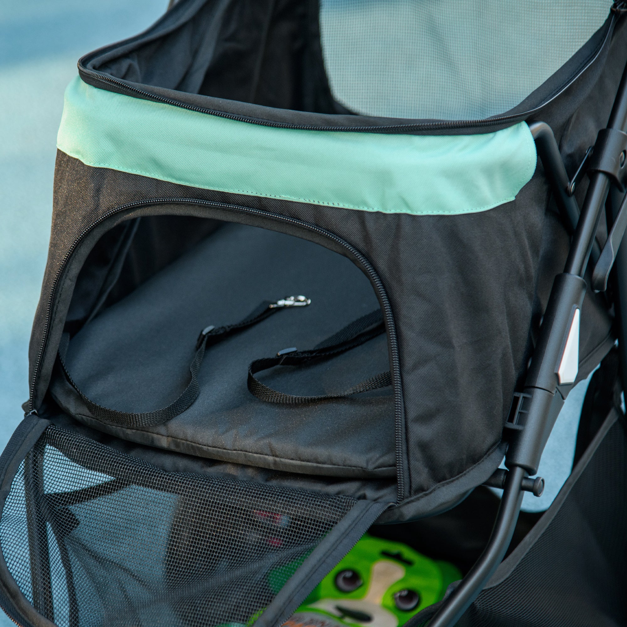 3-Wheel Folding Small Dog Stroller with Rain Cover and Basket, Green
