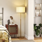 Floor Lamp with Remote Control and Adjustable Brightness 3000K-6000K, Fabric Lampshade, Gold