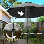 Double Umbrella with Air Vents and Crank, in Metal and Polyester, 4x2.2x2.34 m, Black and Dark Gray