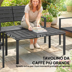 Outsunny 4-Piece Garden Lounge Set with Coffee Table, 2-Seater Sofa, and 2 Chairs, in HDPE and Black Metal