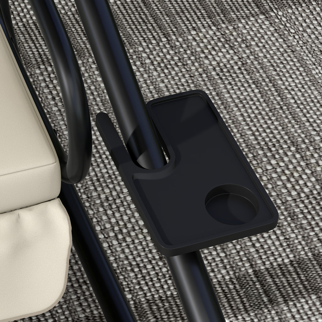 Outsunny Garden Swing Bed with Adjustable Canopy and Trays, Steel and Teslin, 200x120x164 cm, Cream