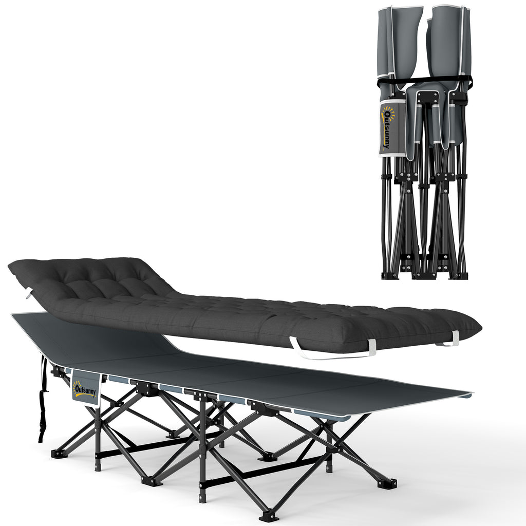 Folding Camping Cot with Inclined Headrest and Removable Mattress, 196x68x37 cm, Black