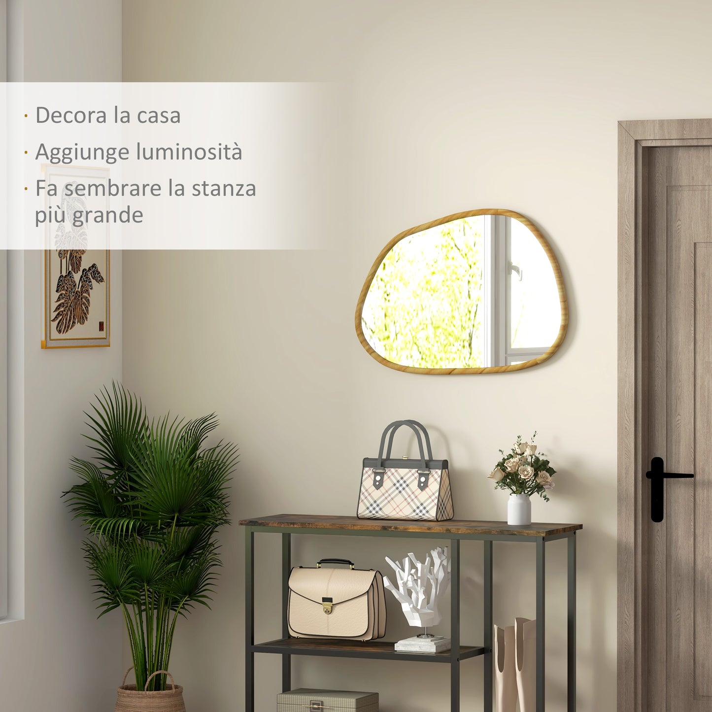 HOMCOM Modern Wall Mirror with Irregular Edges and Wooden Frame for Bedroom and Entrance, 80x60 cm - Borgè