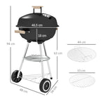 Charcoal Barbecue with Steel Grill, Lid and Air Vents and Wheels, Black