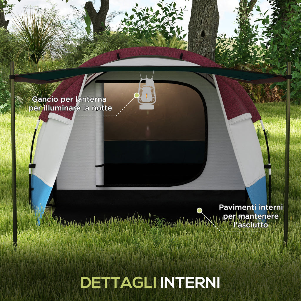 Outsunny Waterproof Camping Tent with 2 Areas and 3 Entrances, in Polyester and Fiberglass, 420x200x150 cm, Red - Borgè