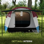 Outsunny Waterproof Camping Tent with 2 Areas and 3 Entrances, in Polyester and Fiberglass, 420x200x150 cm, Red - Borgè